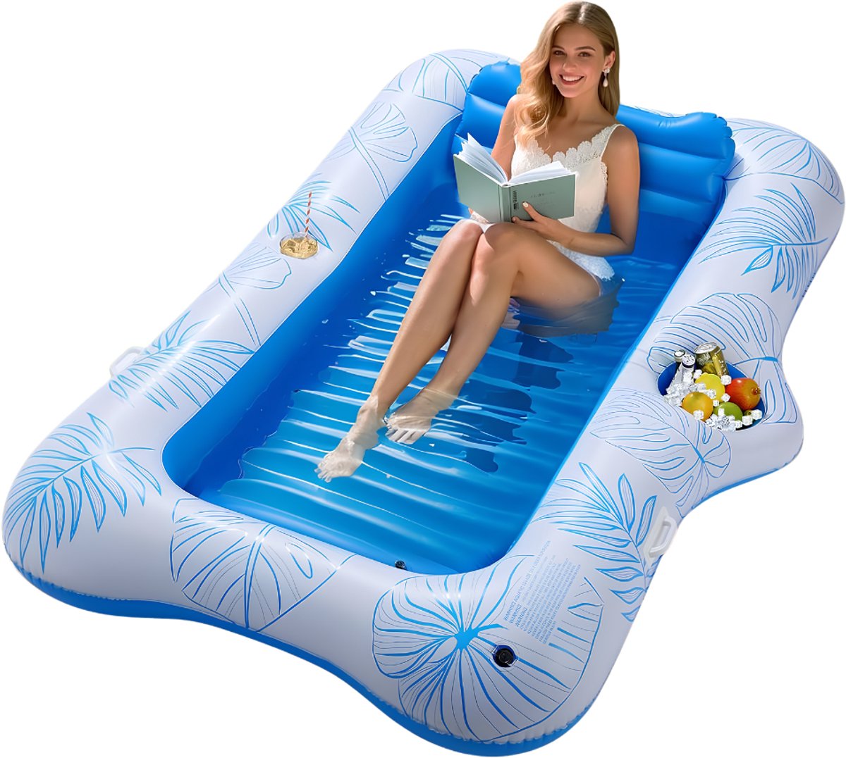 Lìon® Tanningbed - Opblaasbaar Luchtbed met Kussen - Opblaasbaar Zonnebad - Blauw - 210cm x 128cm x 15cm
