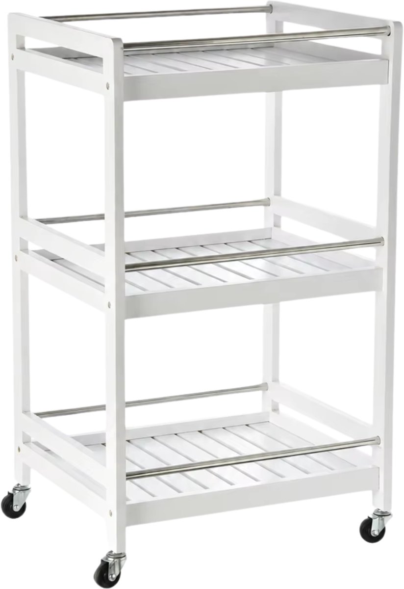 Keukentrolley 3-Planks 45x38x78 cm Wit – Opbergwagen voor Kruiden, Borden & Handdoeken