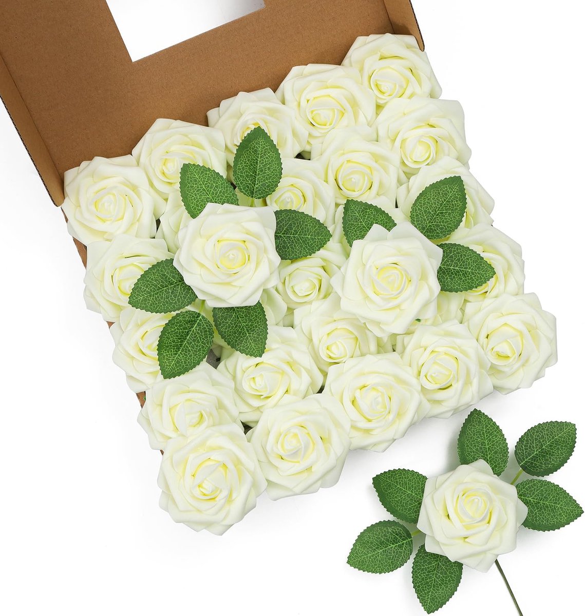 Kunstbloemen rozen 25 stuks - ivoorkleurig - real touch foam - ideaal voor bruiloften en decoraties - SnelShoppen