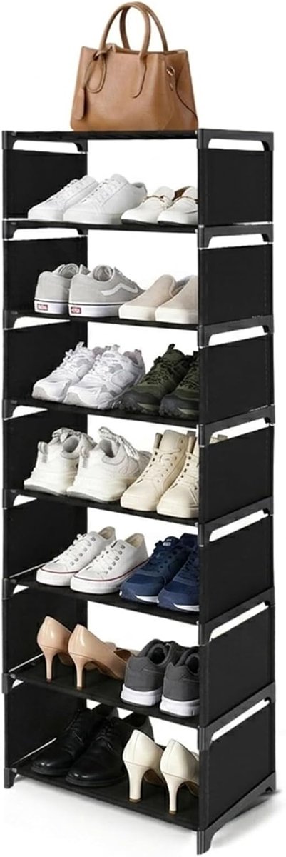 Schoenenrek smal 8 niveaus - ruimtebesparend ontwerp - voor 14 paar schoenen - ideaal voor smalle gangen - SnelShoppen