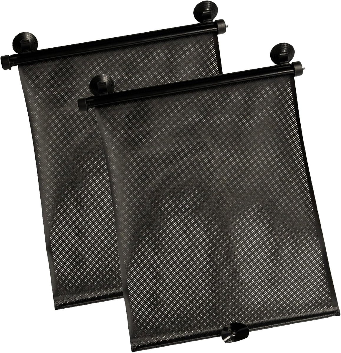 Set van 2 zonnekleppen, intrekbaar, Ezi Sun rollers, gerecycled kunststof, bevestiging van zuignappen of haken | 80% gerecycled kunststof, blokkeert 98% van de uv-stralen, snel oprolbaar, zuignappen of haken, verstelbare grootte