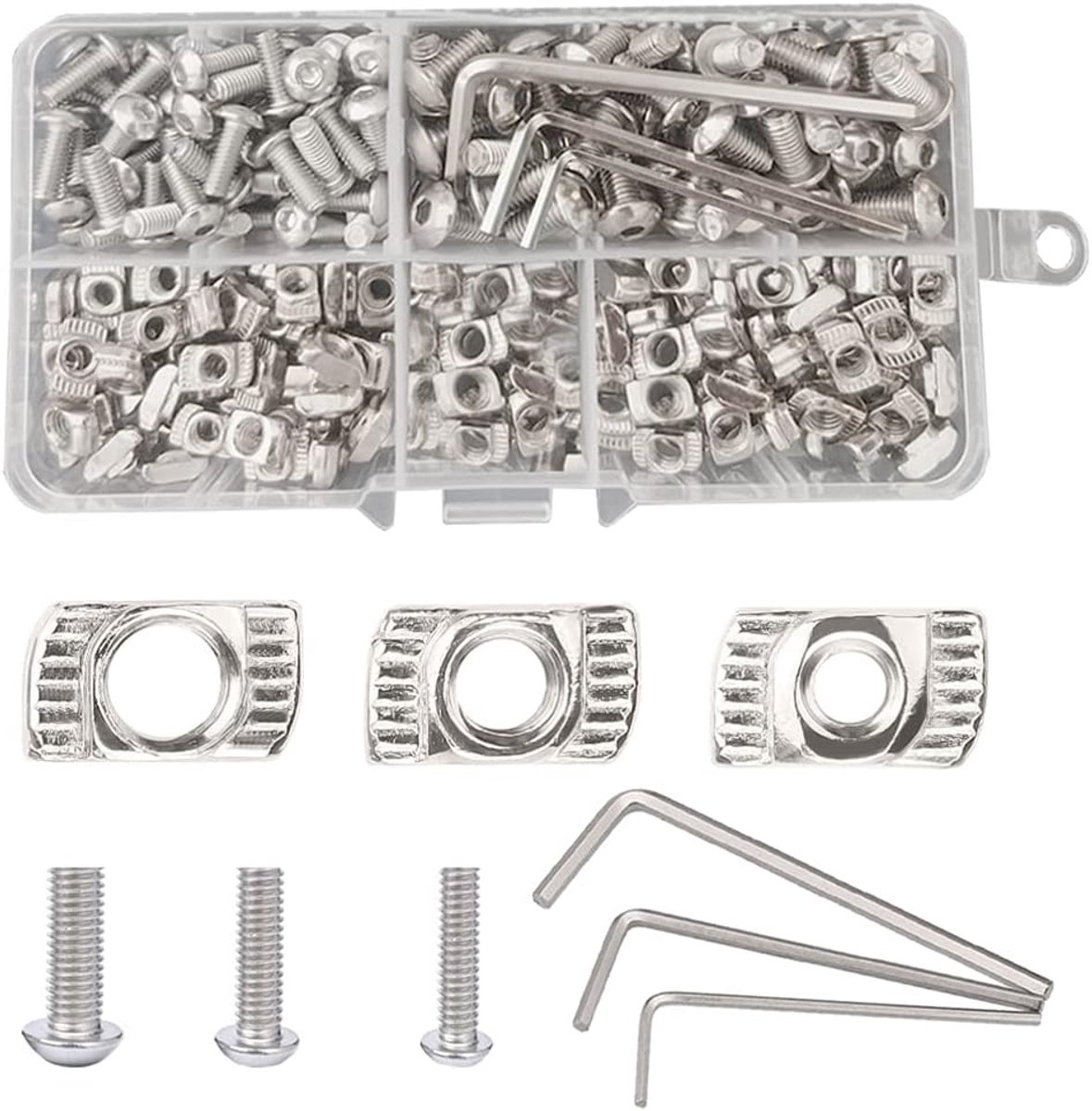 183 stuks Draadhamermoer T-moer M3 M4 M5 T-sleufhamermoer met schroeven en inbussleutel T-moeren serie 20 voor aluminium profiel Accessoire
