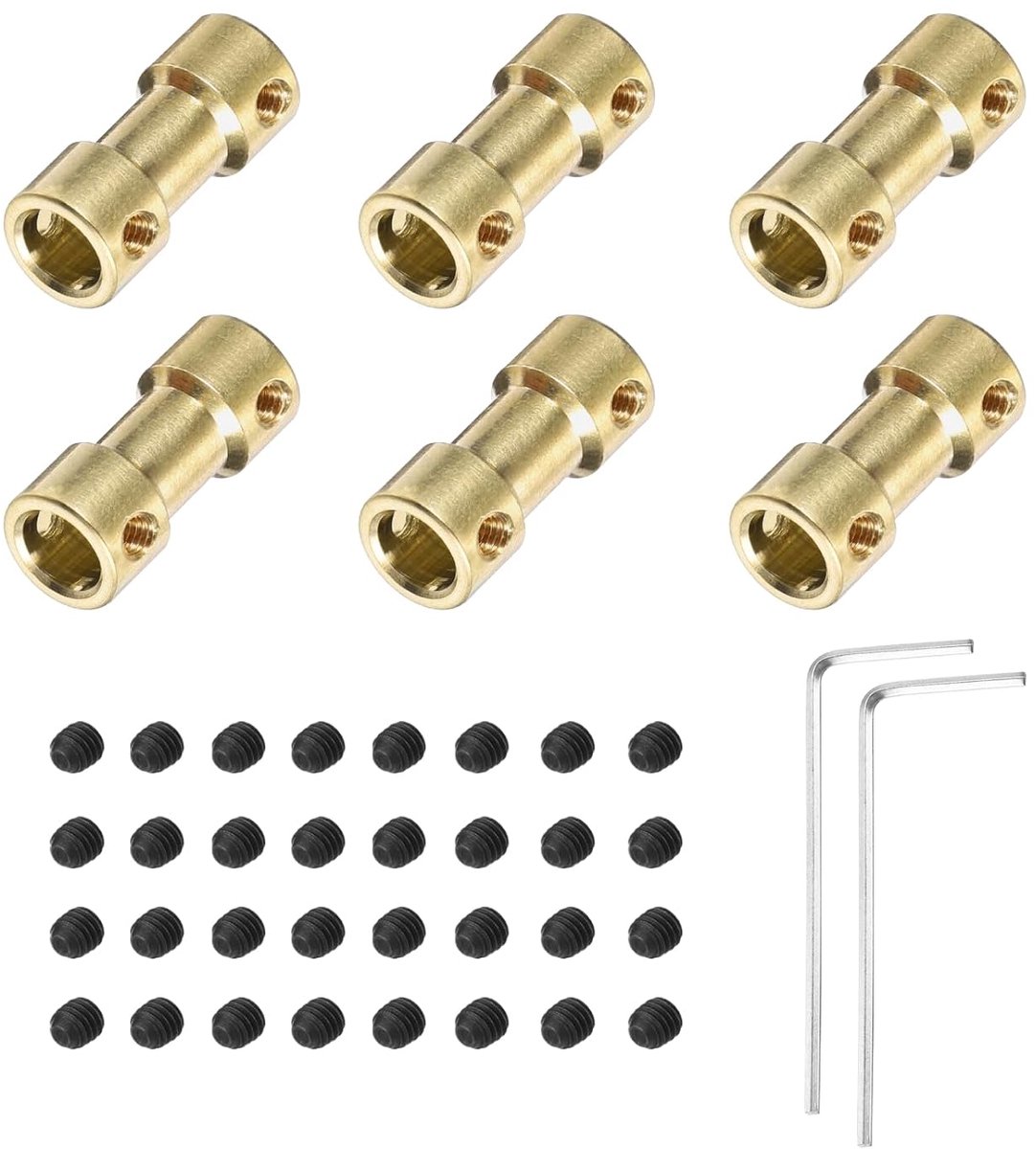 6 stuks 5 mm tot 6 mm messing askoppeling met schroeven en inbussleutel, flexibele motoraskoppeling voor autobandasmotor