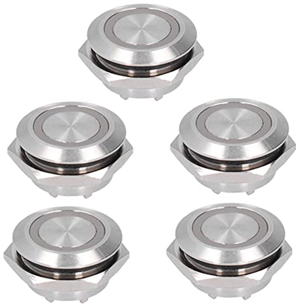 Push Button Switch Metal Auto Reset Ultradunne Waterdicht met LED 19mm Short Touch Drukknop Momentary Toetsschakelaar Knoppen Indicatoren 5 Stks(DC3~6V wit)