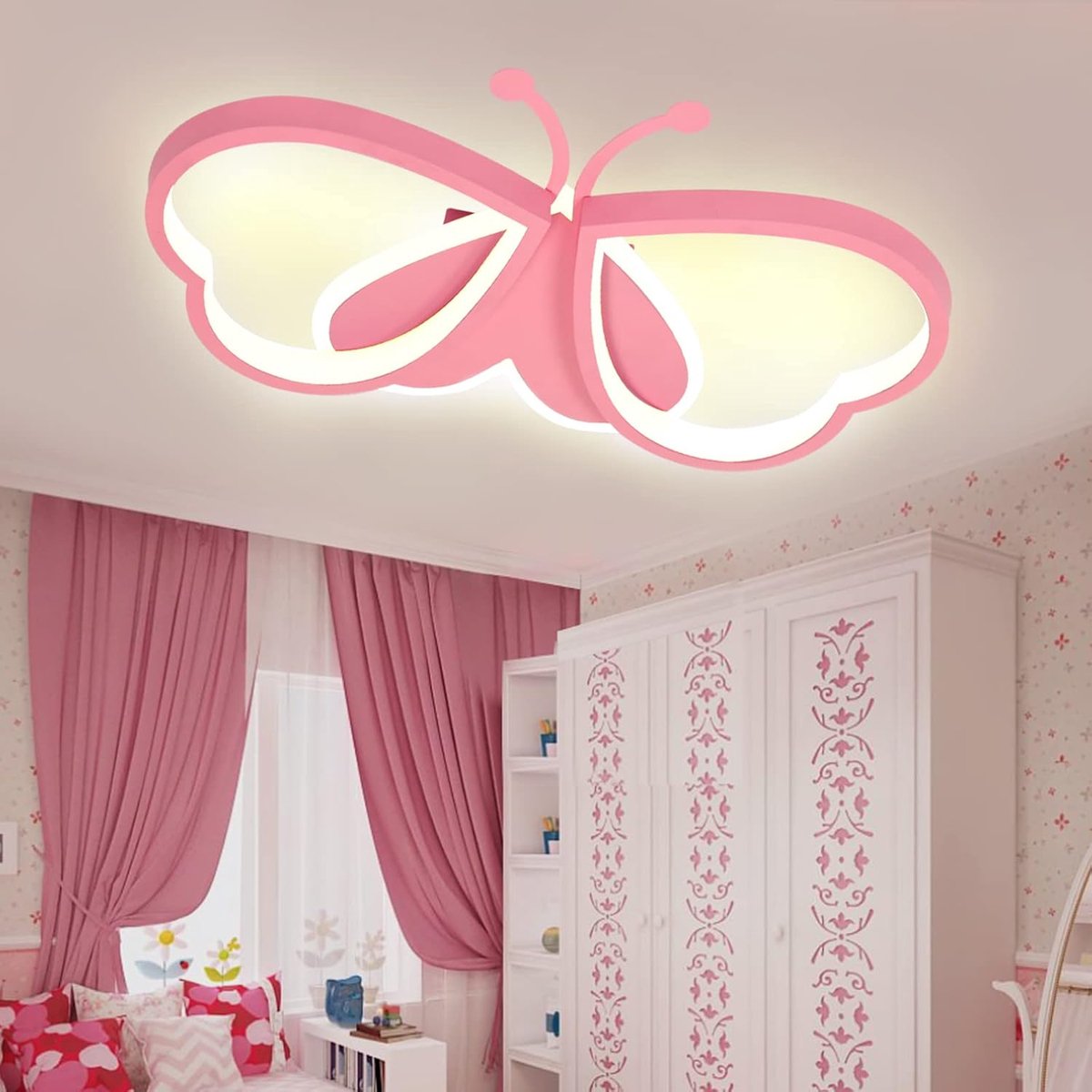 Kinder Plafondlamp Vlinder Plafondlamp Dimbaar Acryl Plafondlamp Kinderkamer Creatieve Plafondlamp Meisjeskamer Slaapkamer Cartoon Plafondlamp-rosa 42cm