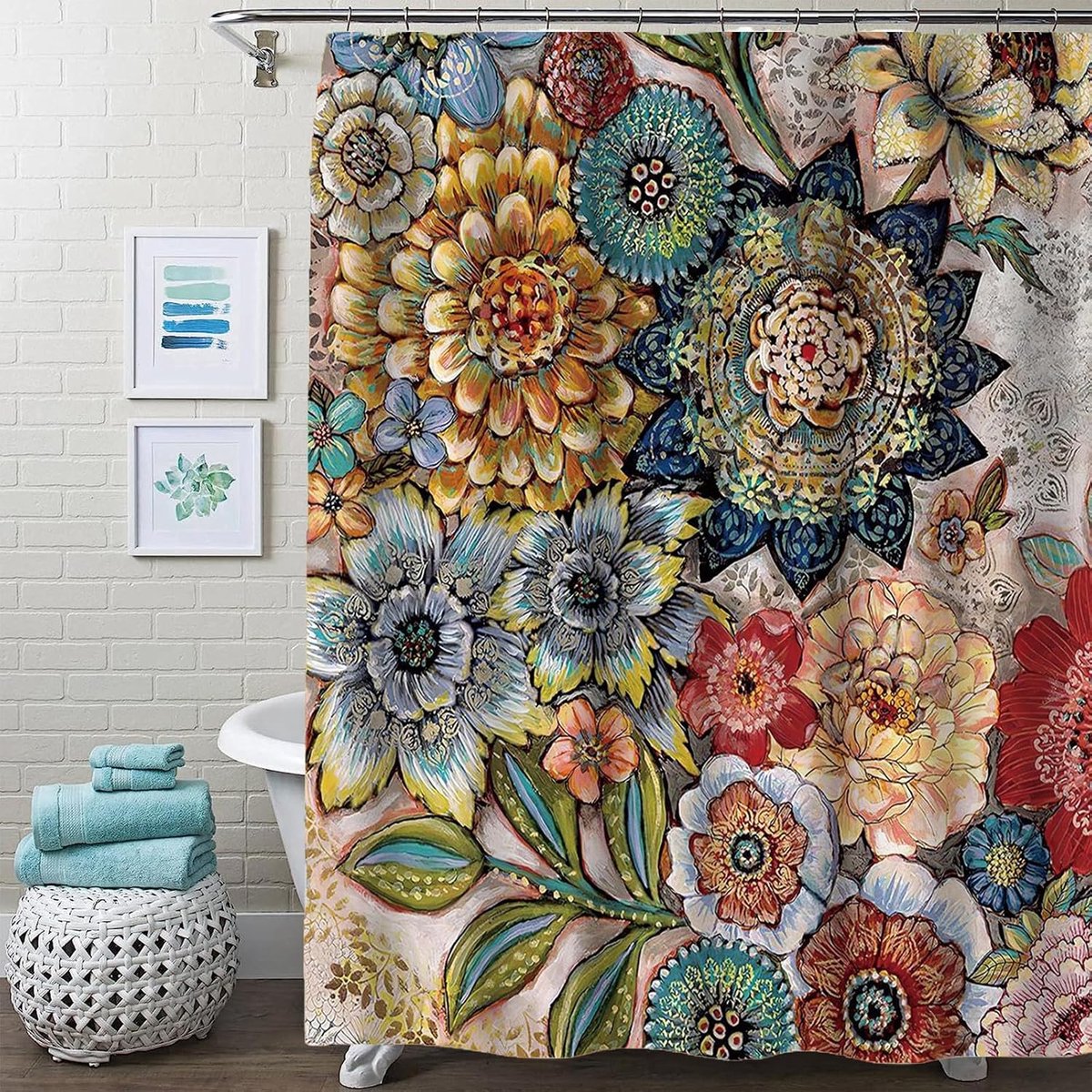 Bad Gordijn Douchegordijn Badkamer Gordijn Bad Waterdichte Stof Machinewasbaar met 12 STKS Haken 180 x 180 cm Polyester Textiel B8621