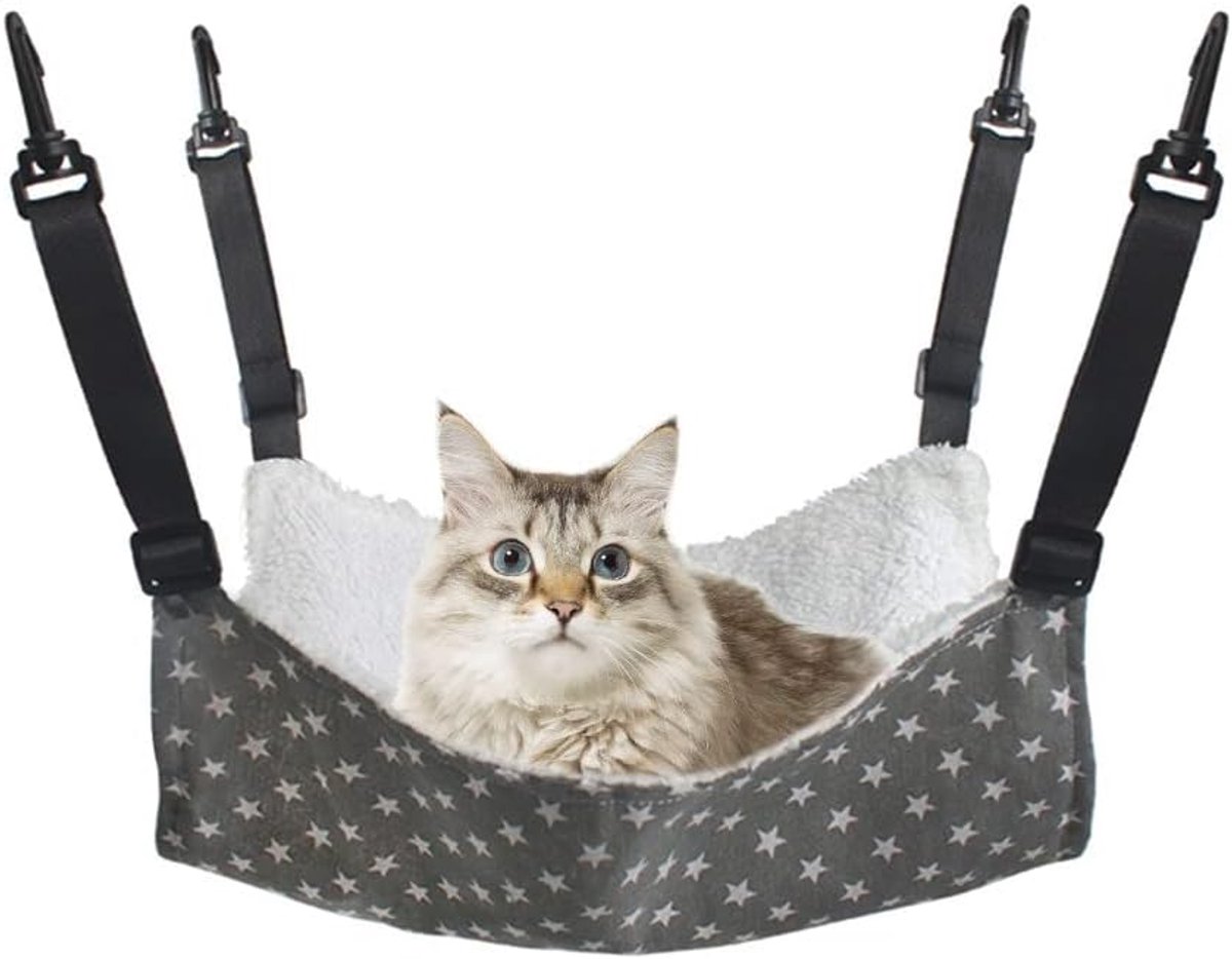 Hangmat voor katten, draagbare hangmat voor kleine kooien voor huisdieren, warm bed voor ratten, met verstelbare riem en 4 haken voor katten, konijnen, hamsters, puppy's (S/M/L/XL)