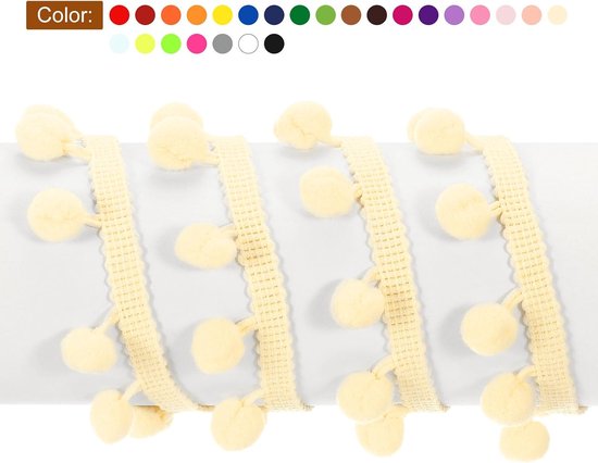 25 kleuren pompon bal franje boord, 1 yard lint naaitoebehoren doe-het-zelf knutselen voor thuis gordijn jurk kussen decoratie (12 mm) — afbeelding 2