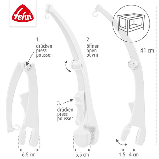 Camperhouder luifel met klemhouder voor muziekmobiele palen voor op reis - praktische reismobielhouder voor baby's en peuters vanaf 0+ maanden, wit — afbeelding 4