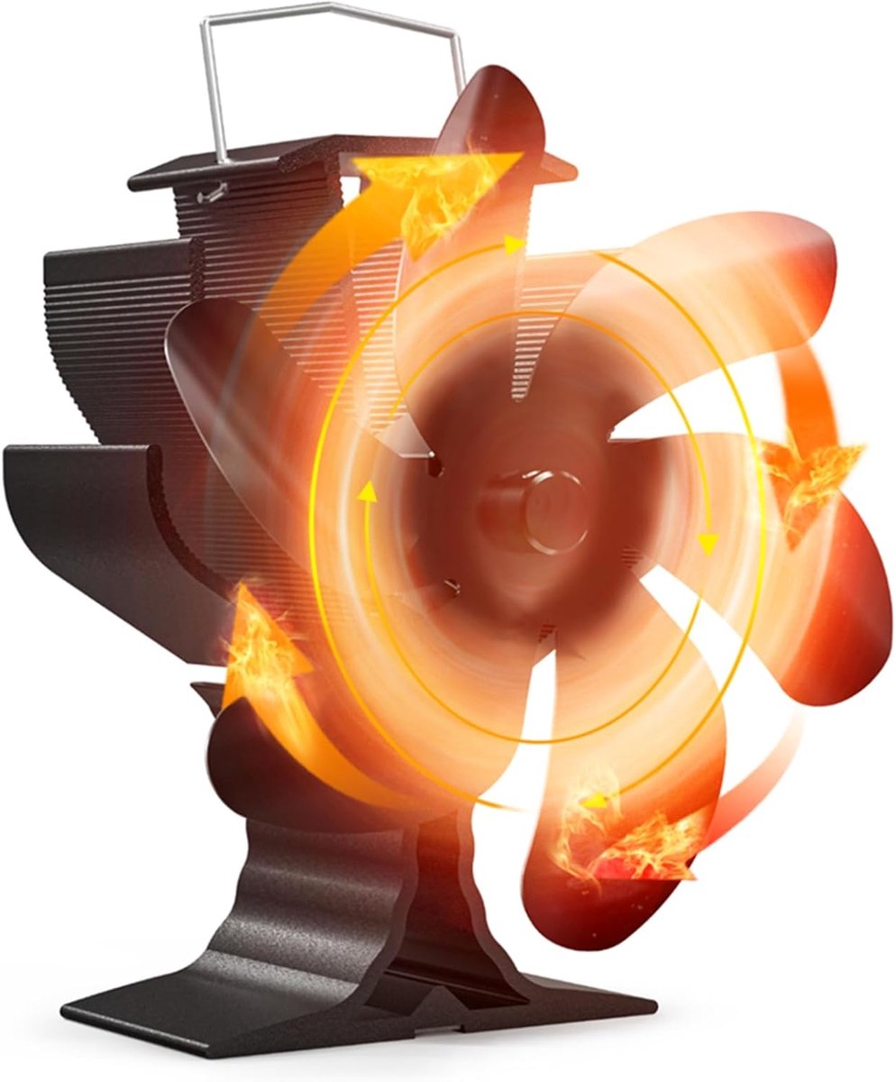 Kachelventilator, warmteaangedreven kachelventilator met 6 bladen, stille warmtecirculatie, houtkachelventilator zonder stroom voor houtkachel/kachel