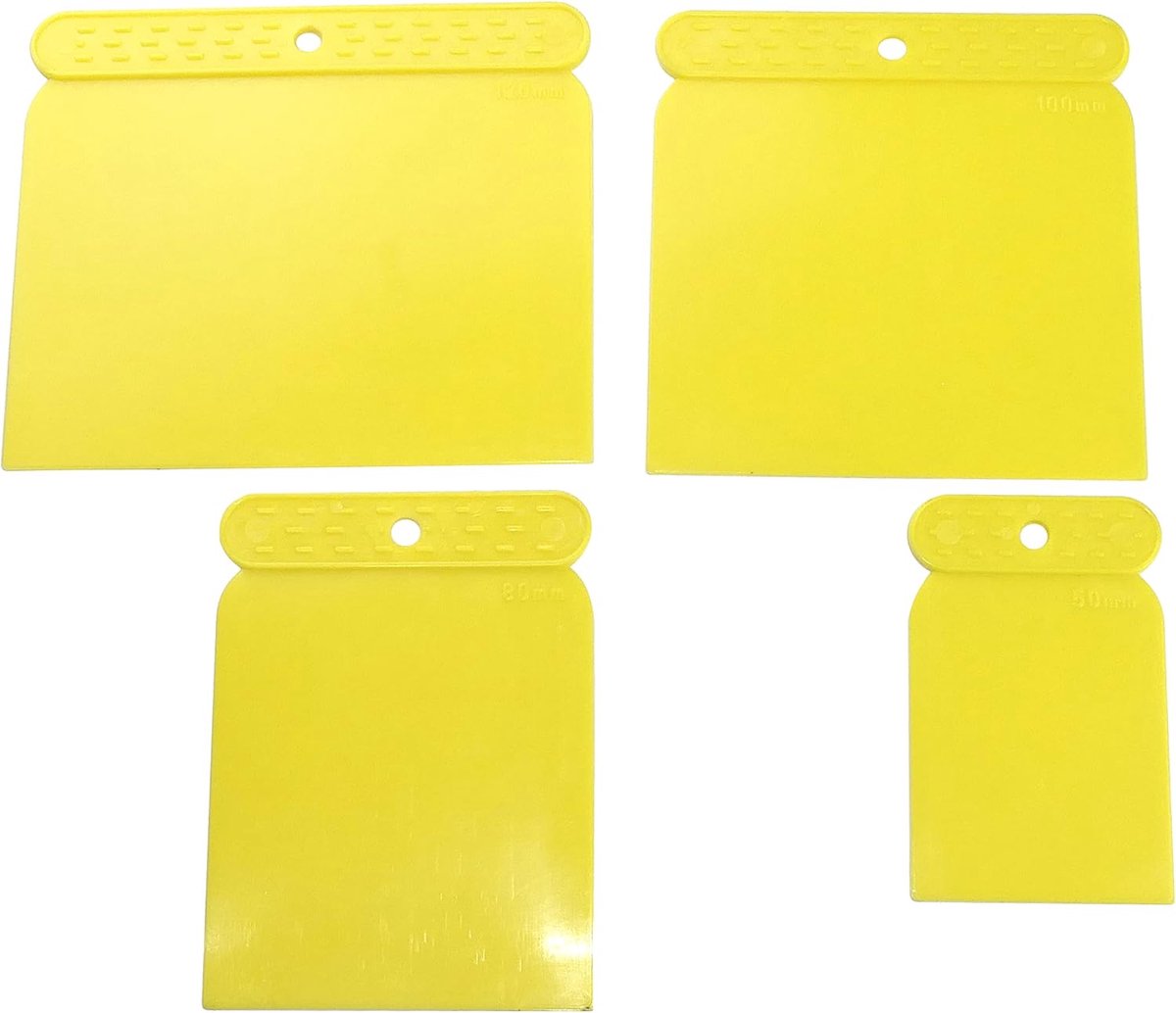 - C55035 - Set van 4 Japanse plamuurspatels/messen - breedte 50/75/100/120 mm - lengte 80/100/100/100 mm - flexibel carrosseriegereedschap - voor het gladmaken van plamuur - kunststof
