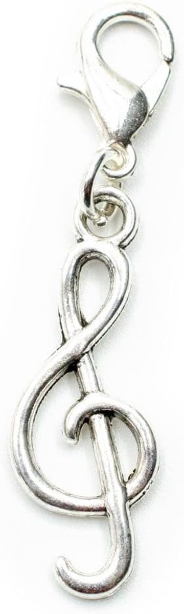 Vioolsleutel muzieksleutel noten noten muziek bedeltje zilver - handgemaakte modesieraden I kettinghanger verzilverd - bedelhanger - hanger voor armband, 25 mm