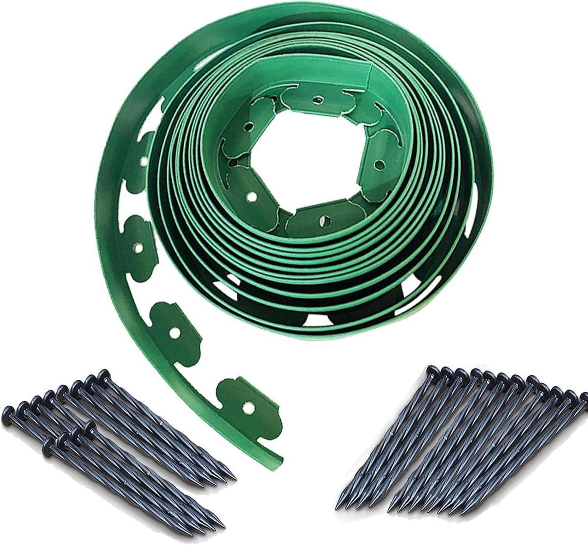 Flexibele Gazonrand van Kunststof - 10 cm Hoog 10 Meter Lang met 30 Grondankers Tuin Decoratie Borderrand voor Bloembed Afscheiding Tuinafscheiding Tuinborderranden (Groen - 10cm x 10m)