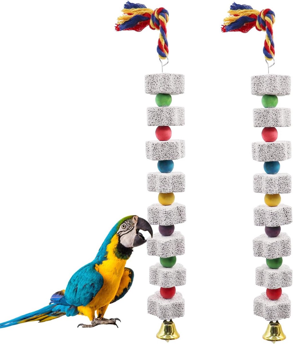 Speelgoed voor vogels, papegaai snavel slijpen calciumsteen met klokken, vogelkooi accessoires, kooispeelgoed voor valkparkiet parkiet papegaai parkieten rat hamster chinchilla