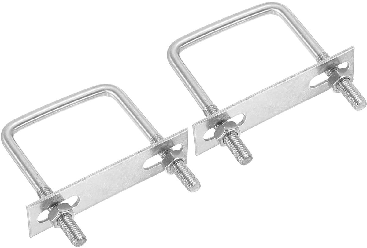 U-bouten M8 x 60 x 90 mm, 2 stuks vierkante U-bouten van roestvrij staal 304 met steunplaten en moeren voor skiboot, aanhanger, navigatie