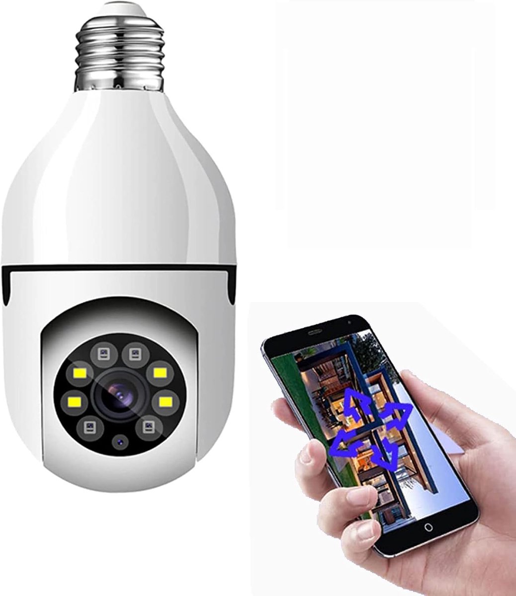 Camera met 360°-gloeilamp, draadloze bewakingscamera met afstandsbediening via app 1080P, lampcamera E27