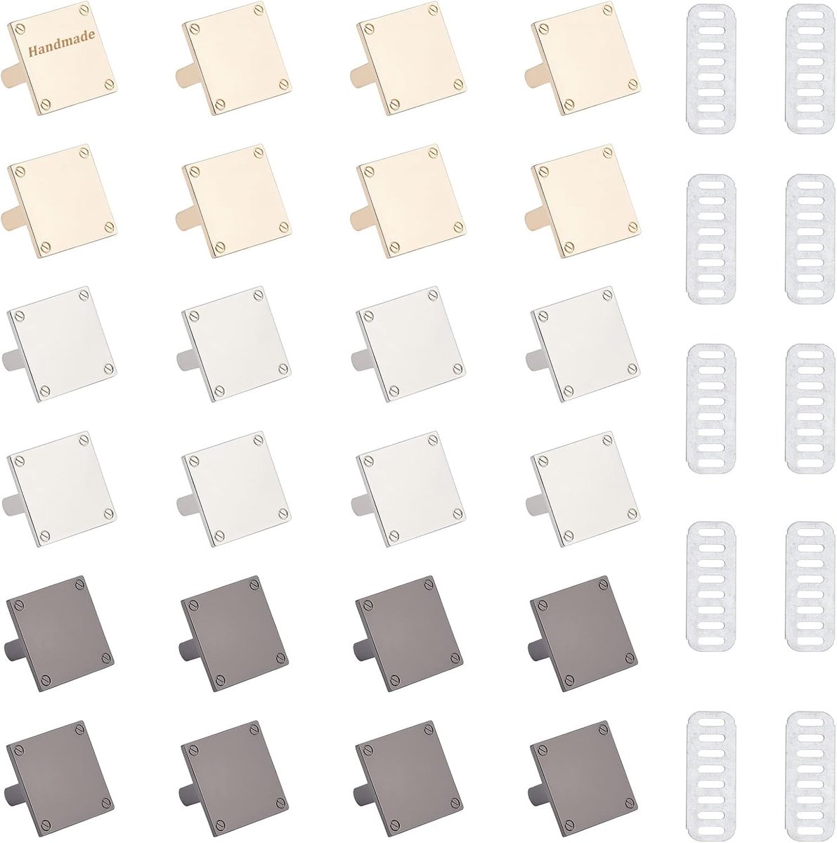 24 stuks metalen blanco stempelen tags, 3 kleuren legering vierkante lege naamlabels marker DIY handgemaakte logo-labels met Shim voor kleding tassen labelborden voor jeans schoenen ambachtelijke tas maken hardware