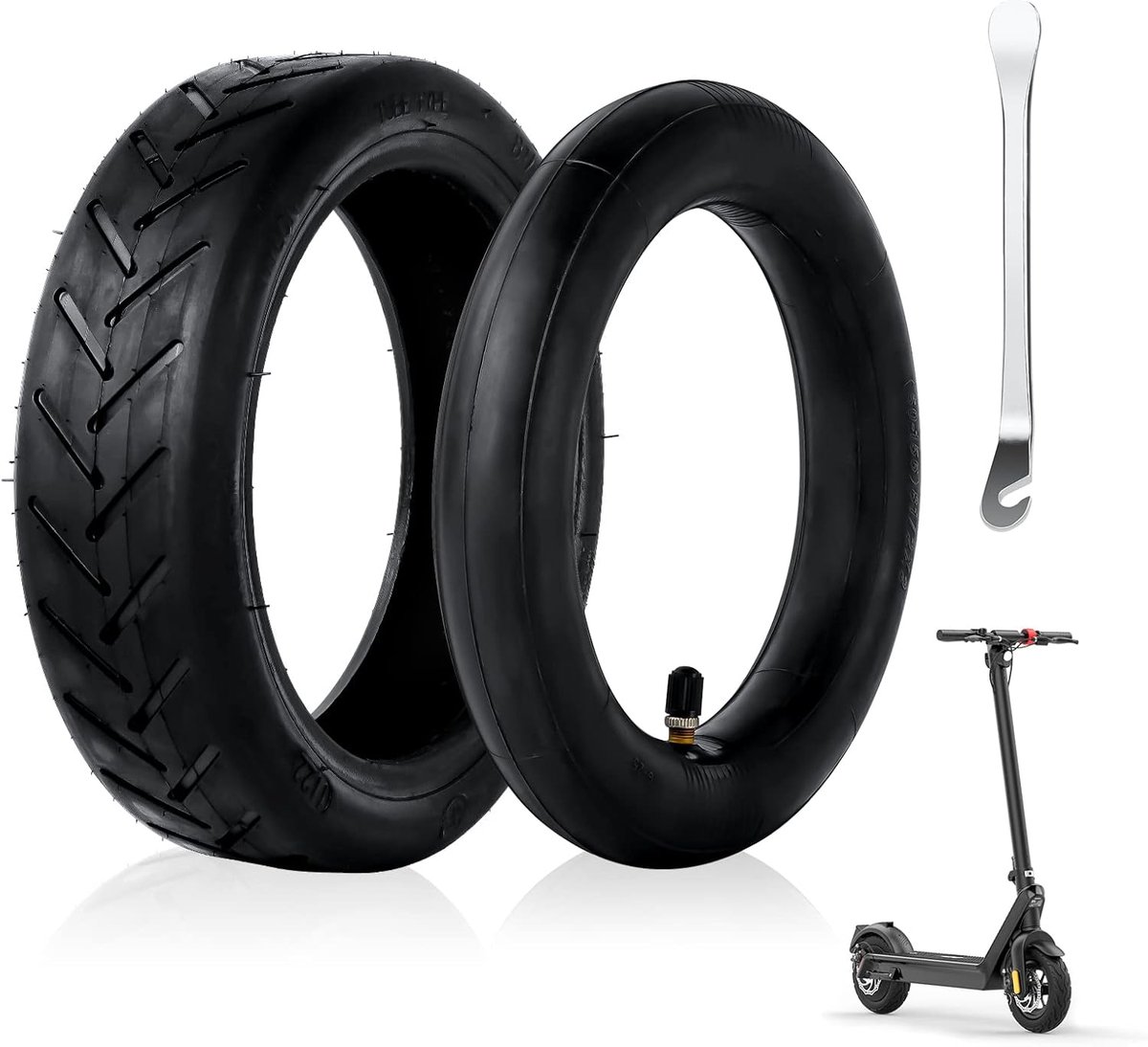 20,5 cm (20,5 cm) binnenbanden met buitenbandenset + een metalen koevoet, 1/2 vervangende binnen- en buitenbanden, antislip verdikte duurzame banden voor Mijia M365 en 20 cm universele