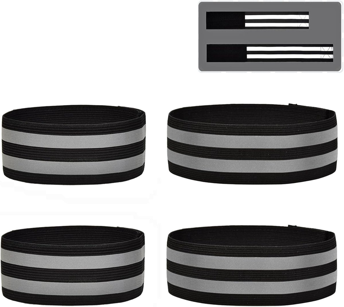 Fietsbroekklem [set van 4, 2 x 40 cm + 2 x 48 cm, zwart), fietsbroekbescherming reflecterende banden 's nachts, broekband fiets, broekclip fiets, reflecterende band voor outdoor, joggen,