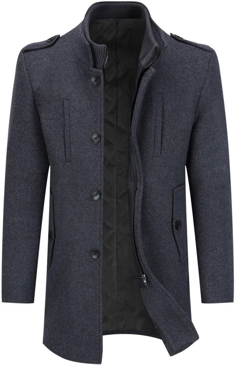 Wollen winterjas voor heren, trenchcoat, halflang, overjas, slim fit, casual jas