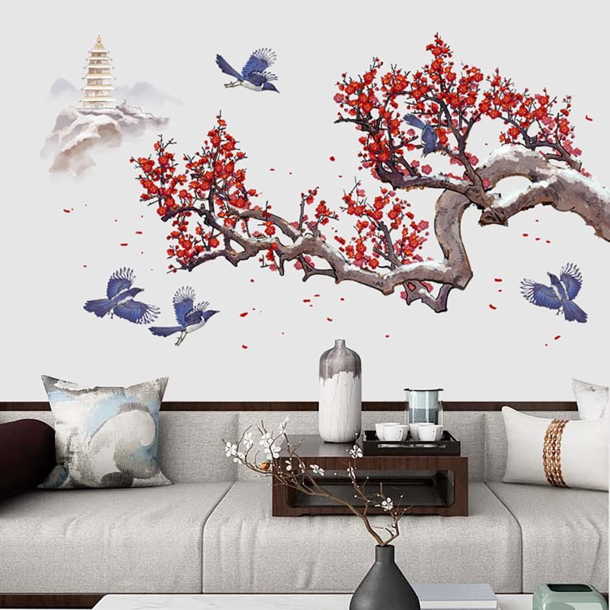 Kersenbloesem bloem muur kunst stickers pruim boom tak bloemen muurstickers voor woonkamer meisjes slaapkamer kinderkamer muur decor
