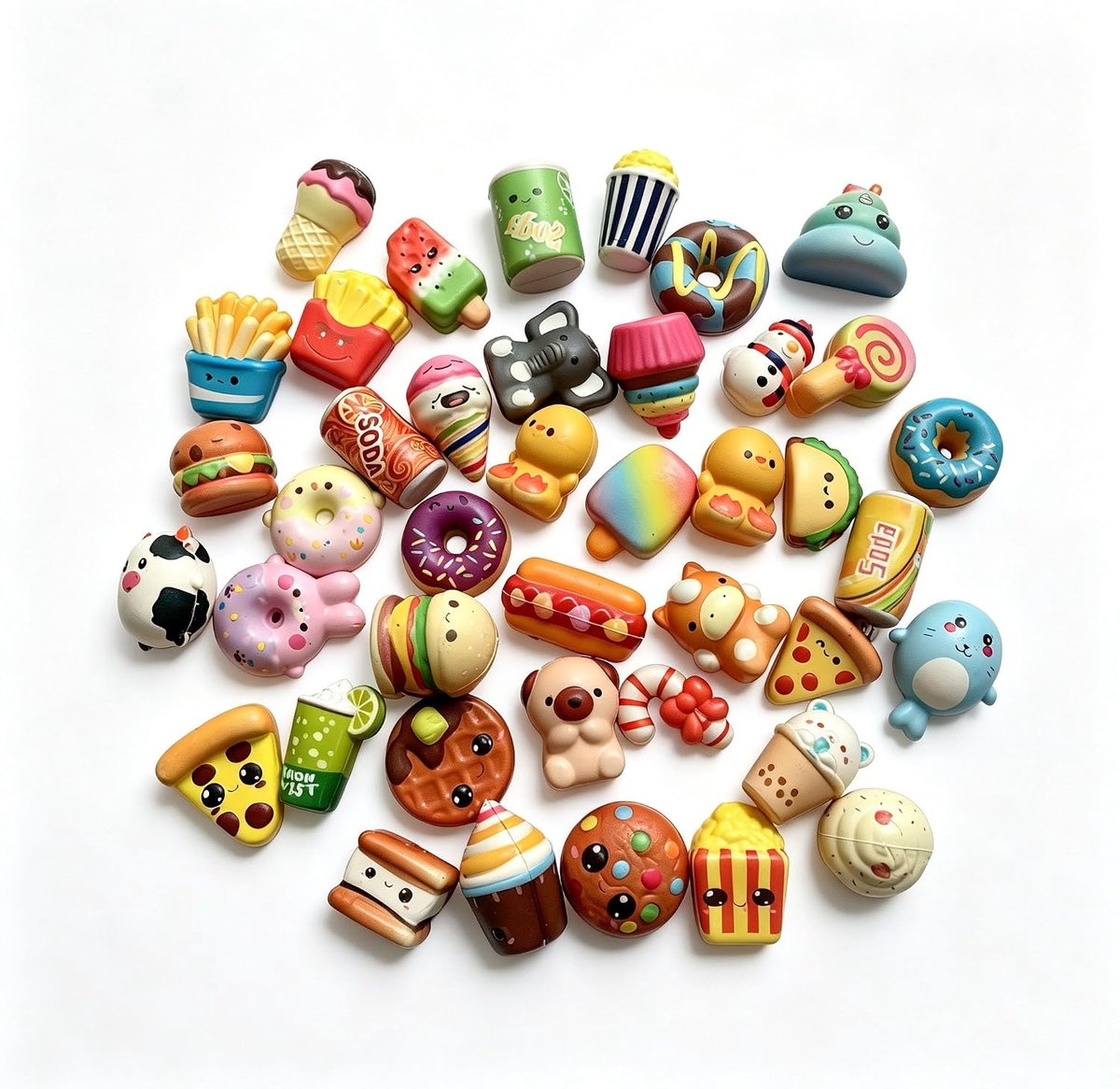 xuanliu 30 Pack Squishies Sets Slow Rising Kawaii Cute (1pc Jumbo + 29pcs Medium/Mini Grootte) Random cake brood Panda Bun Cartoon Series Stress Relief Squishy For Kids Gift Toys Party Feest