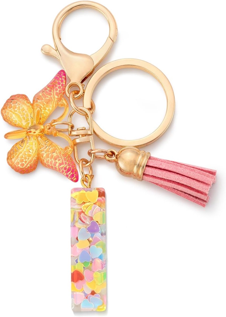Sleutelhanger letter meisjes sleutelhanger met beginletters vlinder autosleutelhanger voor vrouwen, roze-i, S