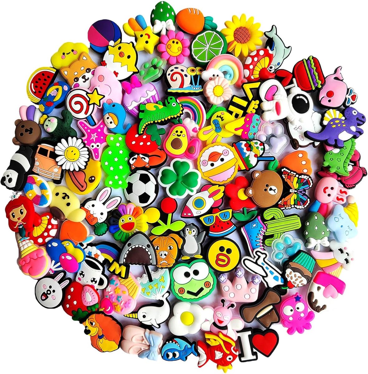 Bedels voor klompen, verschillende willekeurige PVC Cartoon Schoendecoraties Accessoires voor Sandaal en Armband Polsband Kerstfeest Verjaardagscadeaus