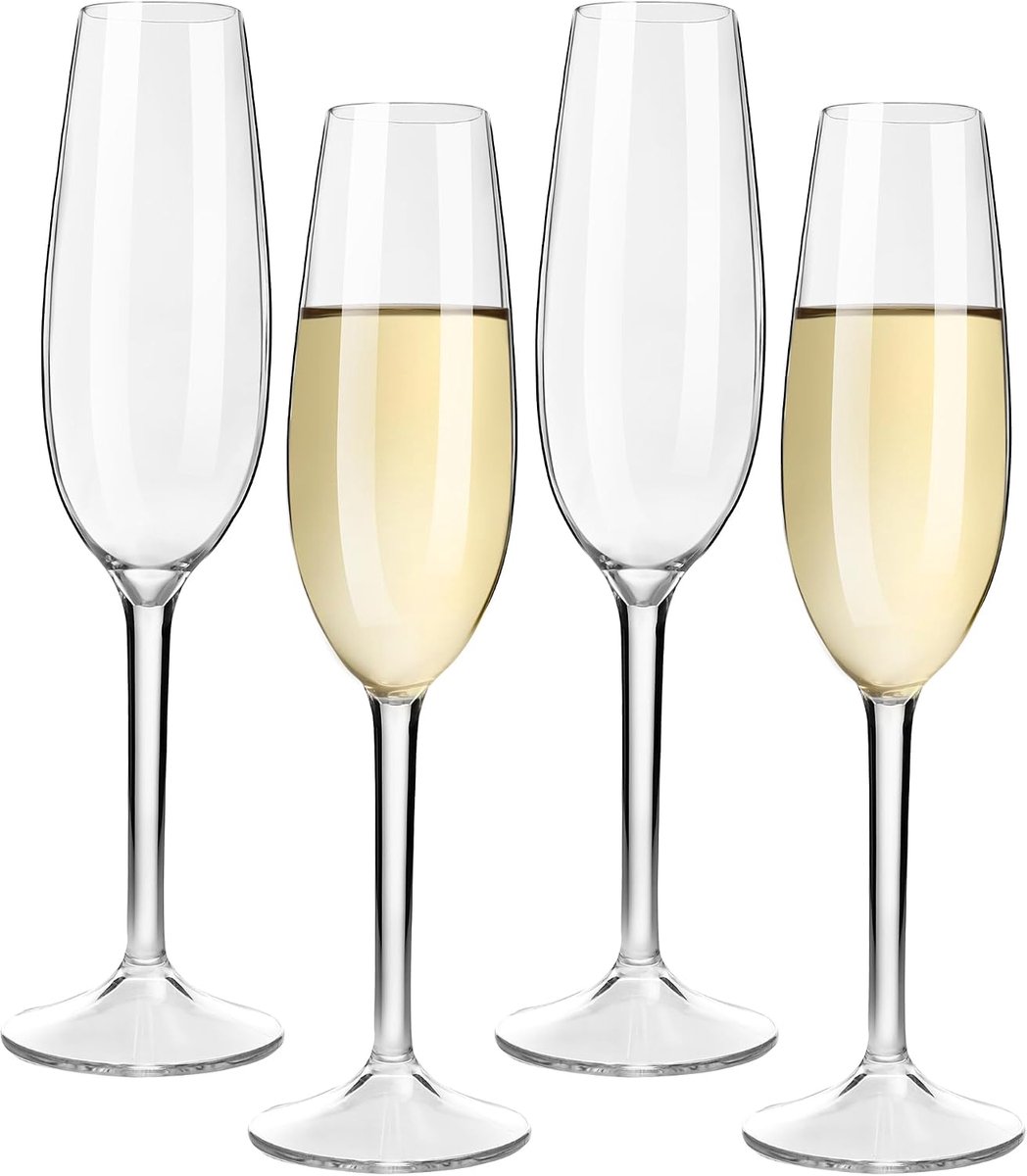 Onbreekbare Champagne Glazen Plastic, 226ml Herbruikbare Champagnefluit Met Steel, Voor Bruiloften, Camping & Feesten, 4 Stucks