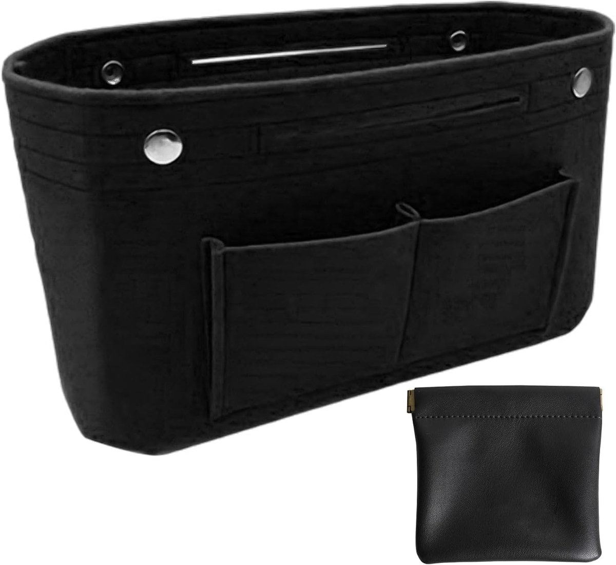 1 x make-uptas van vilt, 1 x draagbare tas voor lippenstift, groot vak, binnenvak, binnenzak voor handtas, make-up-organizer (zwart), Zwart, Eén maat, modern
