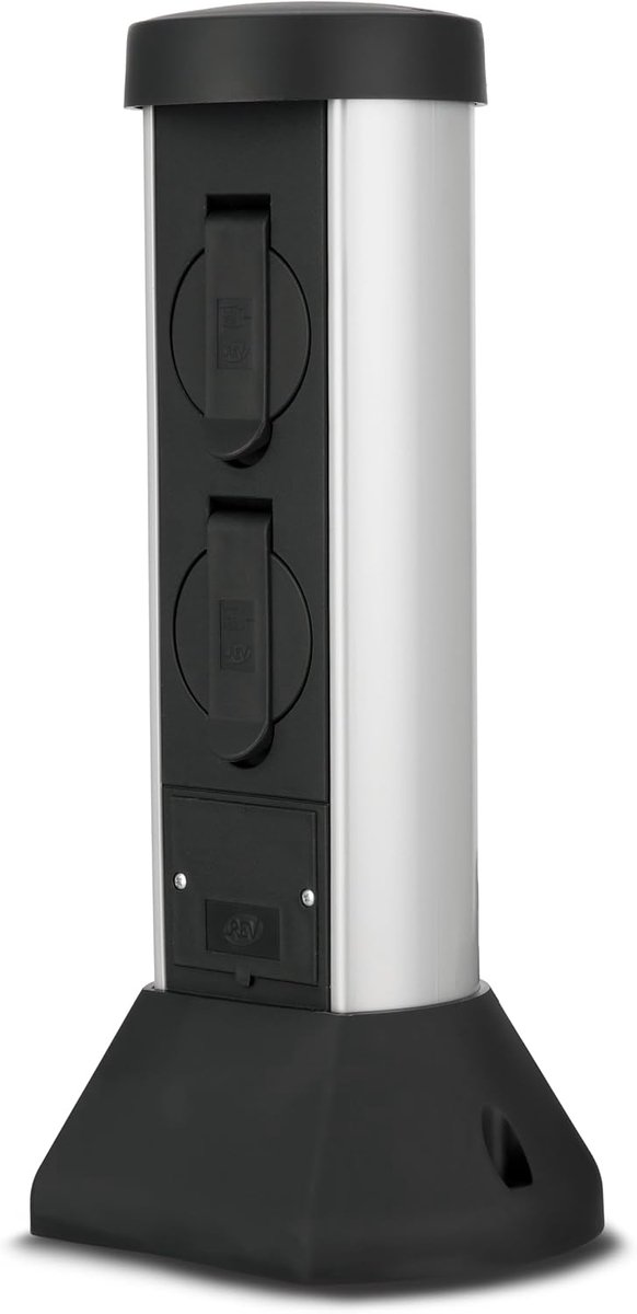 SilverCraft Tuincontactdoos, buitenstopcontact, hoogte 36cm, kabel 2m, 2voudig, 3500W, IP44, zwart