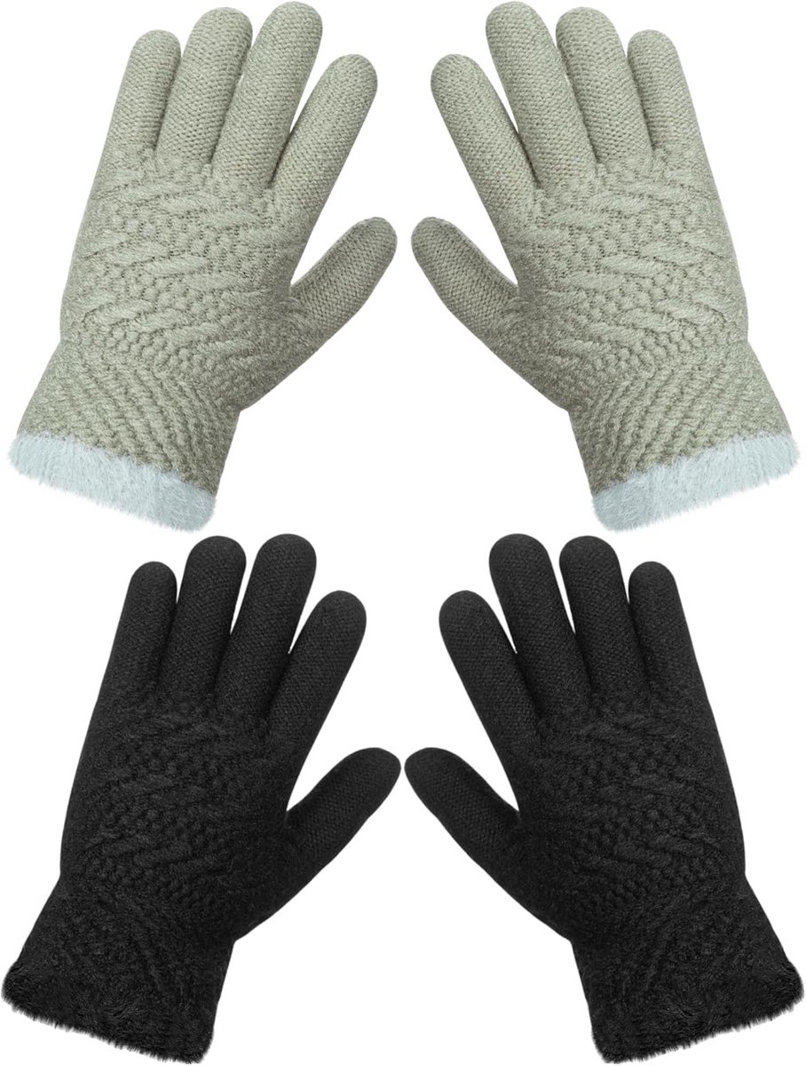 Handschoenen voor kinderen, thermo-gebreide handschoenen met fleecevoering, warm, elastische handschoenen met volledige vingers, dikke handschoenen voor jongens en meisjes