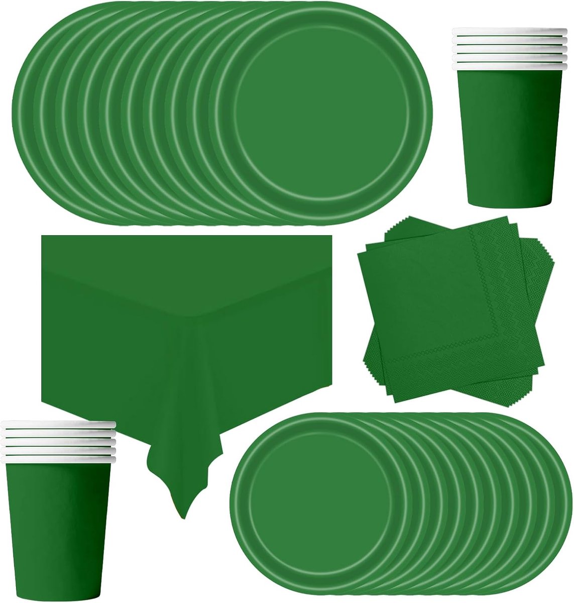 69 stuks wegwerp servies verjaardag groen, papier papier bord bekers servetten tafelkleed voor kerstfeest, kinderfeestje servies, barbecue, vakantie picknicks (16 gasten)