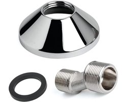 Excentrische S-Aansluiting R1/2 x R3/4 met Schroefdraadrozet - Chroom Adapter voor Wastafel, Douche en Badkraan