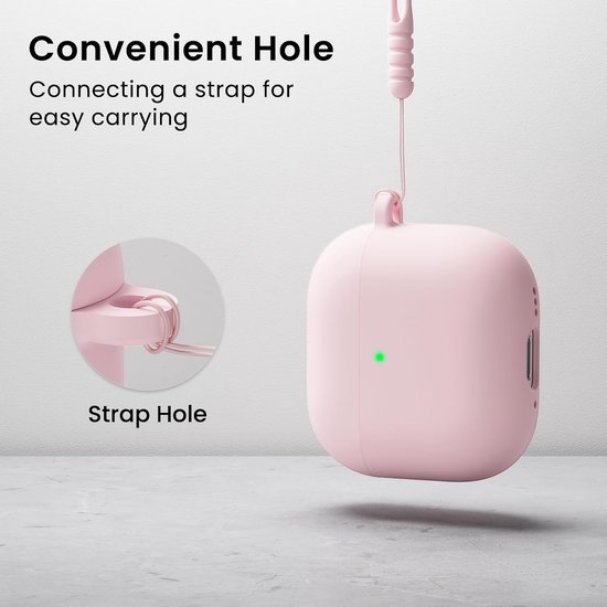 Compatibel met Airpods 4-hoesje, vloeibare siliconen hoes met sleutelkoord, hybride huid en zichtbare LED-beschermhoes aan de voorkant voor Airpods 4e generatie (2024) - roze van compatibel — afbeelding 2