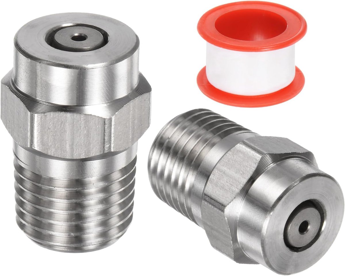 METERXITY 2 stuks oppervlakte-schone tips - 0 graden 1/4 inch NPT mannelijke hogedrukreiniger sproeiers vervanging mondstuk vervanging, roestvrij staal met afdichtingstape, toepassen op