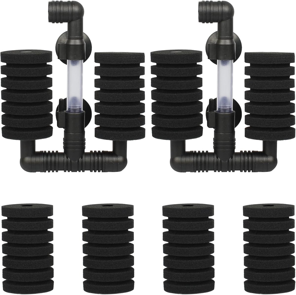 2 stuks sponsfilter aquariumset, luchtlifter aquariumfilter voor biologische en mechanische filtering, met 4 vervangende sponzen