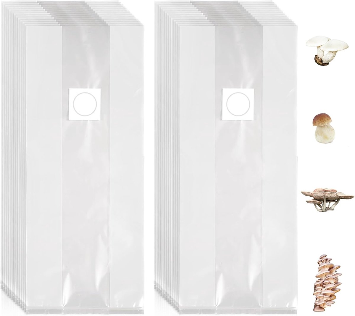 Zakken, 6 Mil Dik Paddestoelkweekzakken Ademend Autoclaafzakken voor Paddestoelen Filterpatchzakken met 0,2 Micron Filter voor Schoolprojecten Hobby Boeren (50x20x12cm)