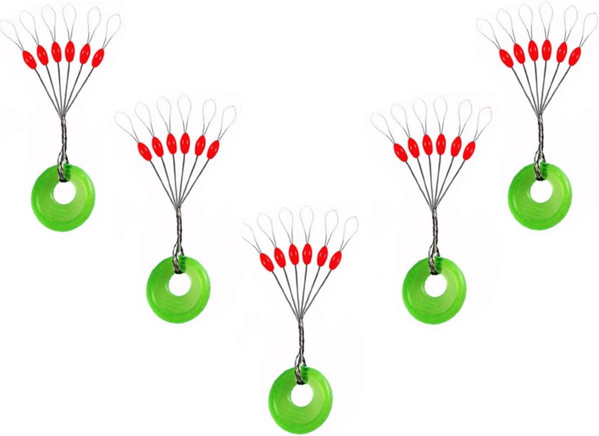 300/600 stks Vissen Bobber Stopper,6 in 1 Float Zinklijn Stops,3 maten Zwart Oranje Ovale Cilinder Float Stop Beschikbaar (Rood-Ovaal, M-300 Stks)
