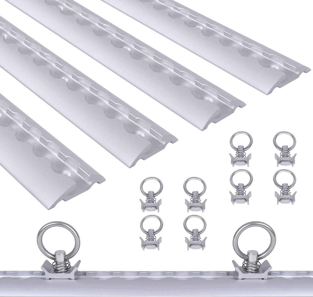 4 x 1 m airline rail set, aluminium rail met 10 sjorringen, kederrail set incl. M6 boringen, schroeffitting airline rail, ladingbeveiliging voor vrachtwagens en campers
