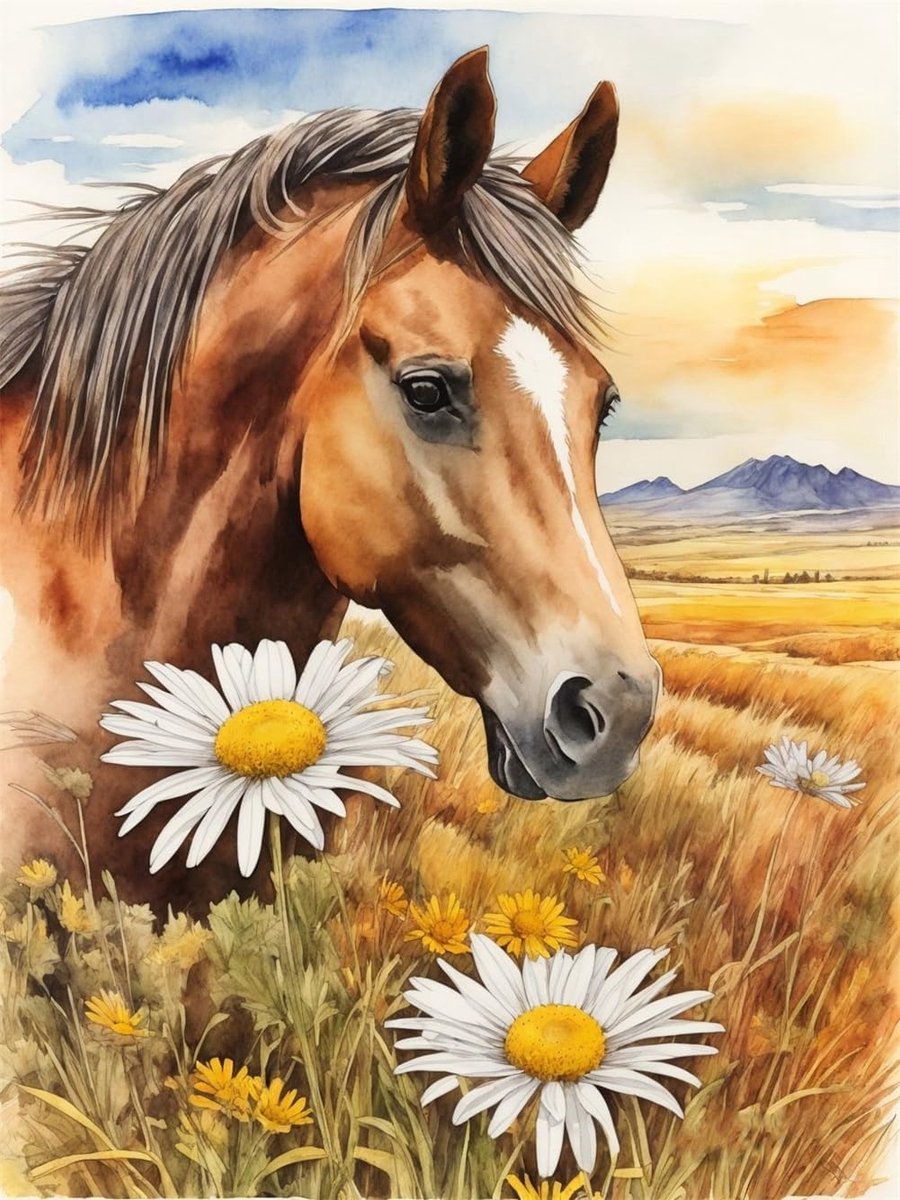 Kruissteek borduurset paard en bloemen gestempeld met motief (paard)