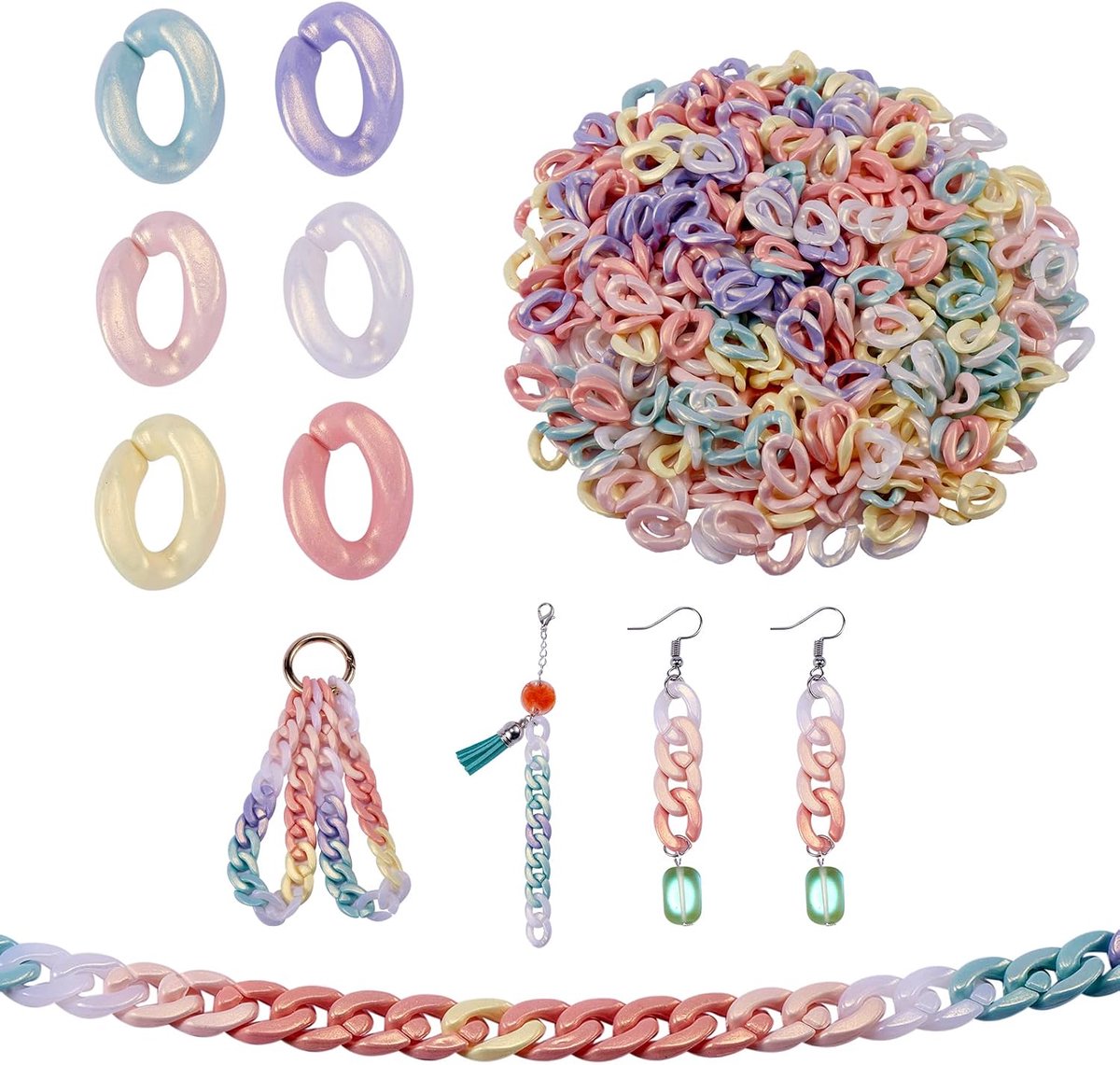 1200 Stuks Acryl Linking Ringen Rubberen Stijl Quick Link Connectors Spray Geschilderd Kleine Twist Curb Chain Links Voor Kabelkettingen Sieraden Ambachten Maken