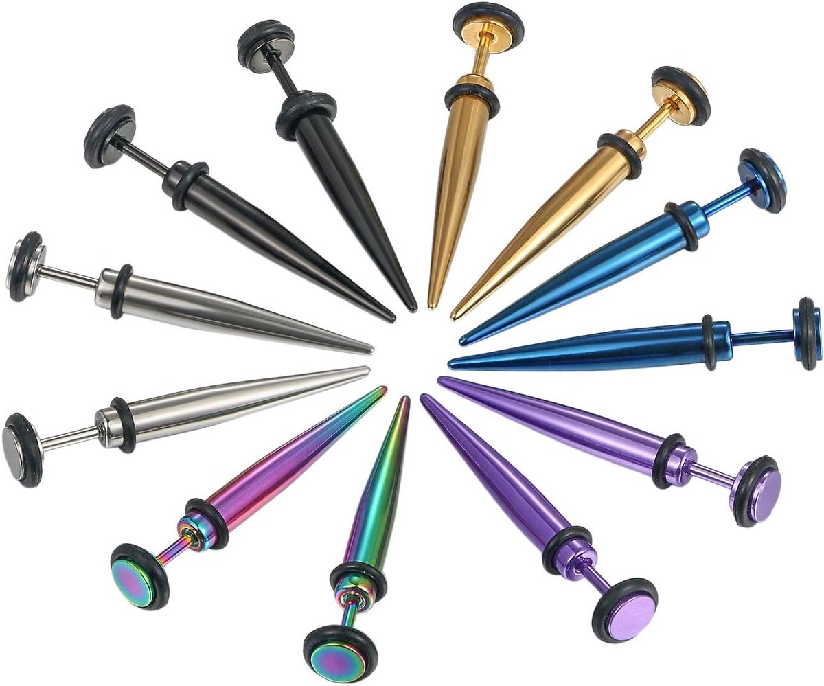 12Pcs Mannen Rvs Taper Fake Cheater Illusie Oor Plug Oorbellen Piercing Sieraden 5mm, Silicagel
