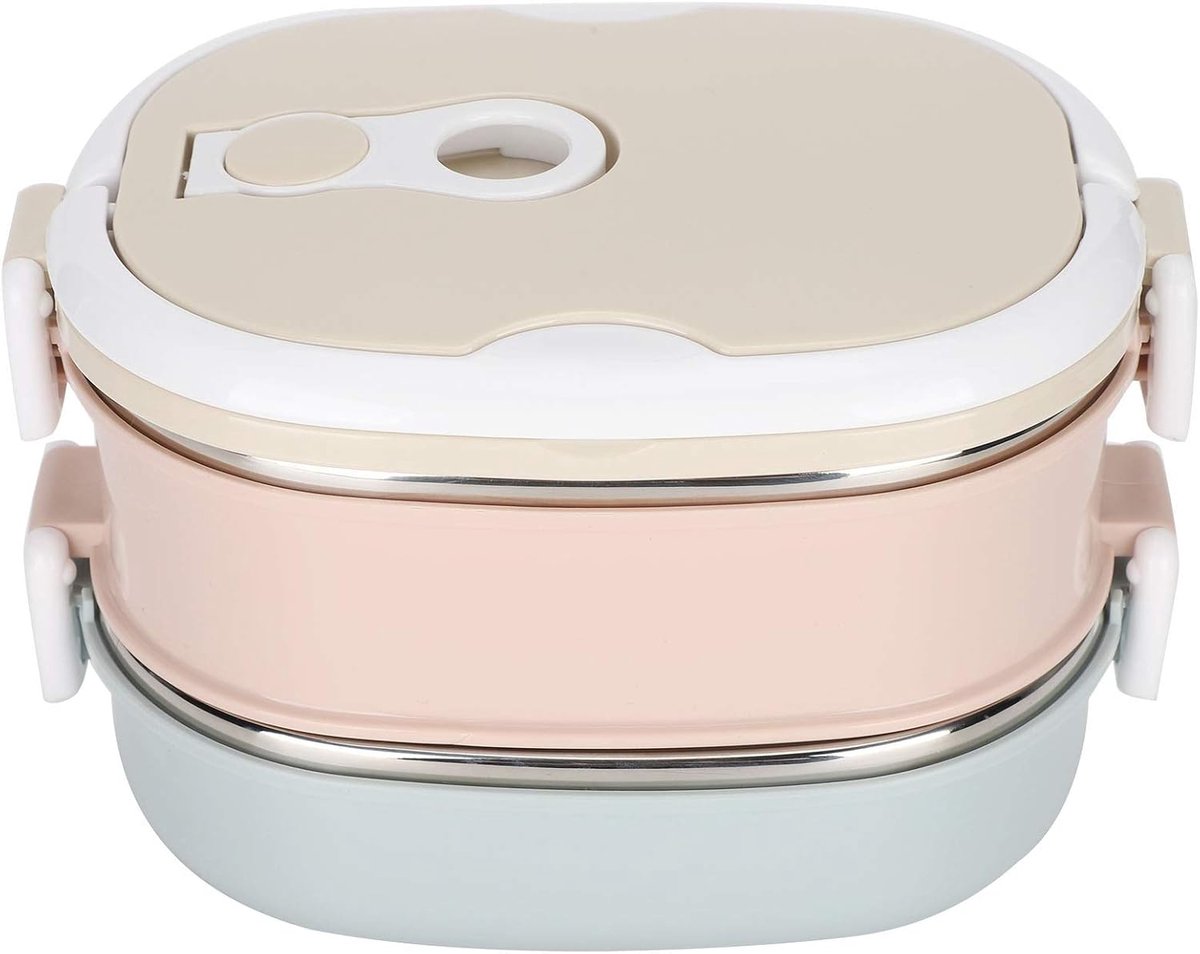 2-Laags Lunchbox van 304 Roestvrij Staal, 1800 ml Voedselcontainer met Deksel en Handvat, Lekvrije Lunchdoos voor Werk, School, Reizen en Picknick voor Volwassenen en Kinderen