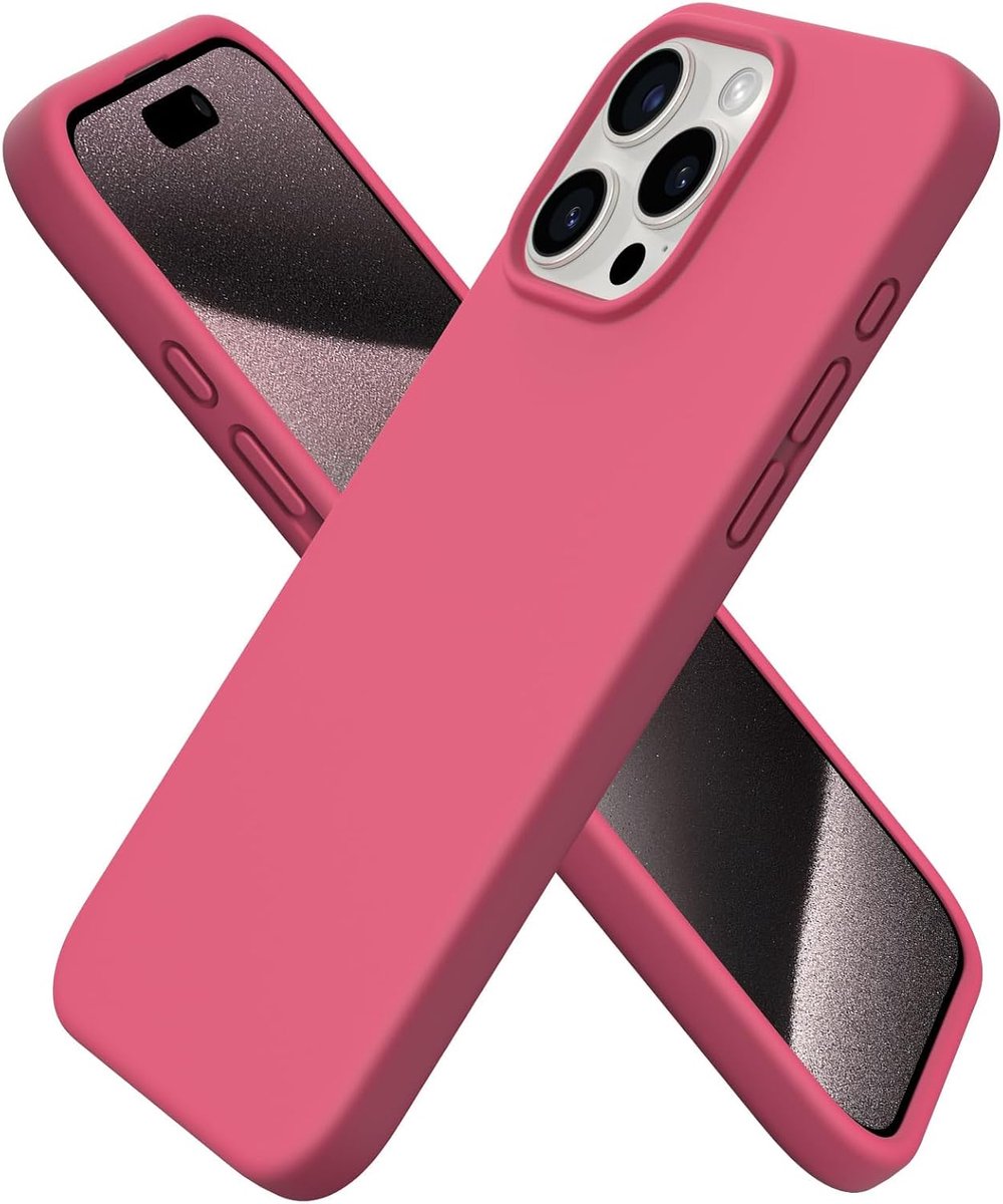 Compatibel met iPhone 15 Pro Max Case 6,7 inch, slanke vloeibare siliconen 3 lagen volledig bedekt zacht gelrubber 15 Pro Max iPhone hoesje cover 6,7 inch-perzik roze
