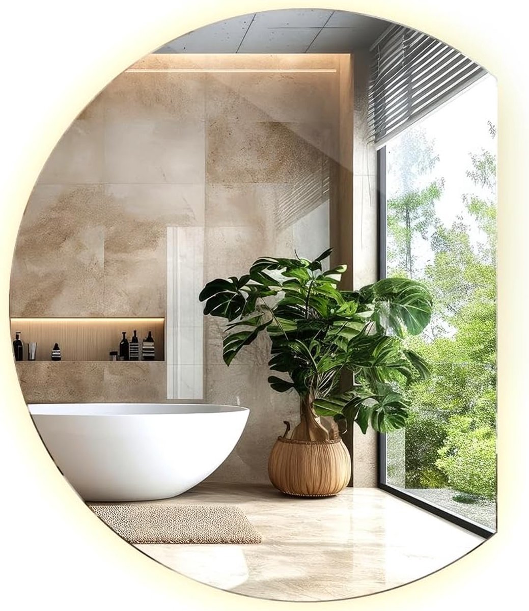Onregelmatige 74x90 cm Warme kleur Spiegel Ronde Wandspiegel Badkamerspiegel LED-verlichting Modern Make-up voor Badkamer Keuken Woonkamer 3 kleuren