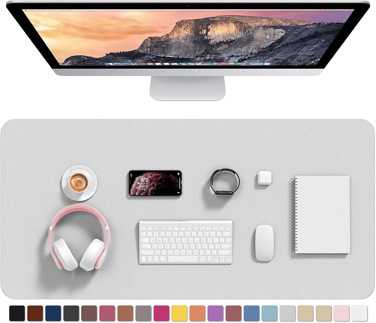 Bureau-onderlegger, 90 x 43 cm, PU-lederen bureaumat, XL verlengde muismat, waterdichte bureaubladbeschermer, ultradunne grote laptop-toetsenbordmat, antislip bureauschrijfblok voor kantoor