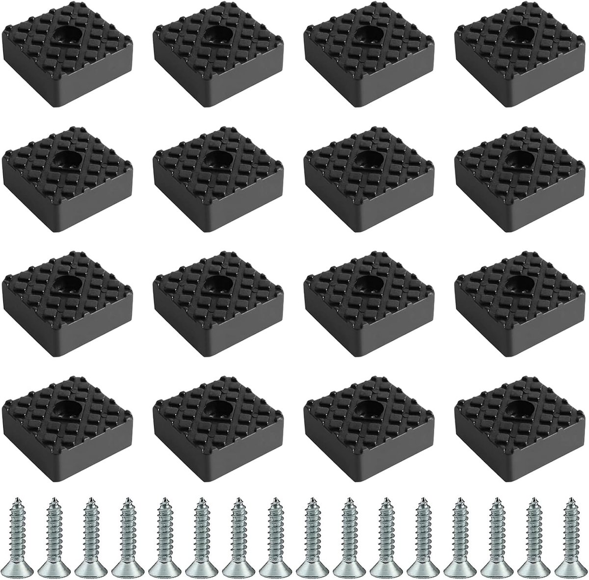 16 stuks vierkante rubberen voetjes, 30 x 30 x 10 mm, antislip, elastisch, schroefbaar met schroef voor tafel, kast, bureau, bank, zwart