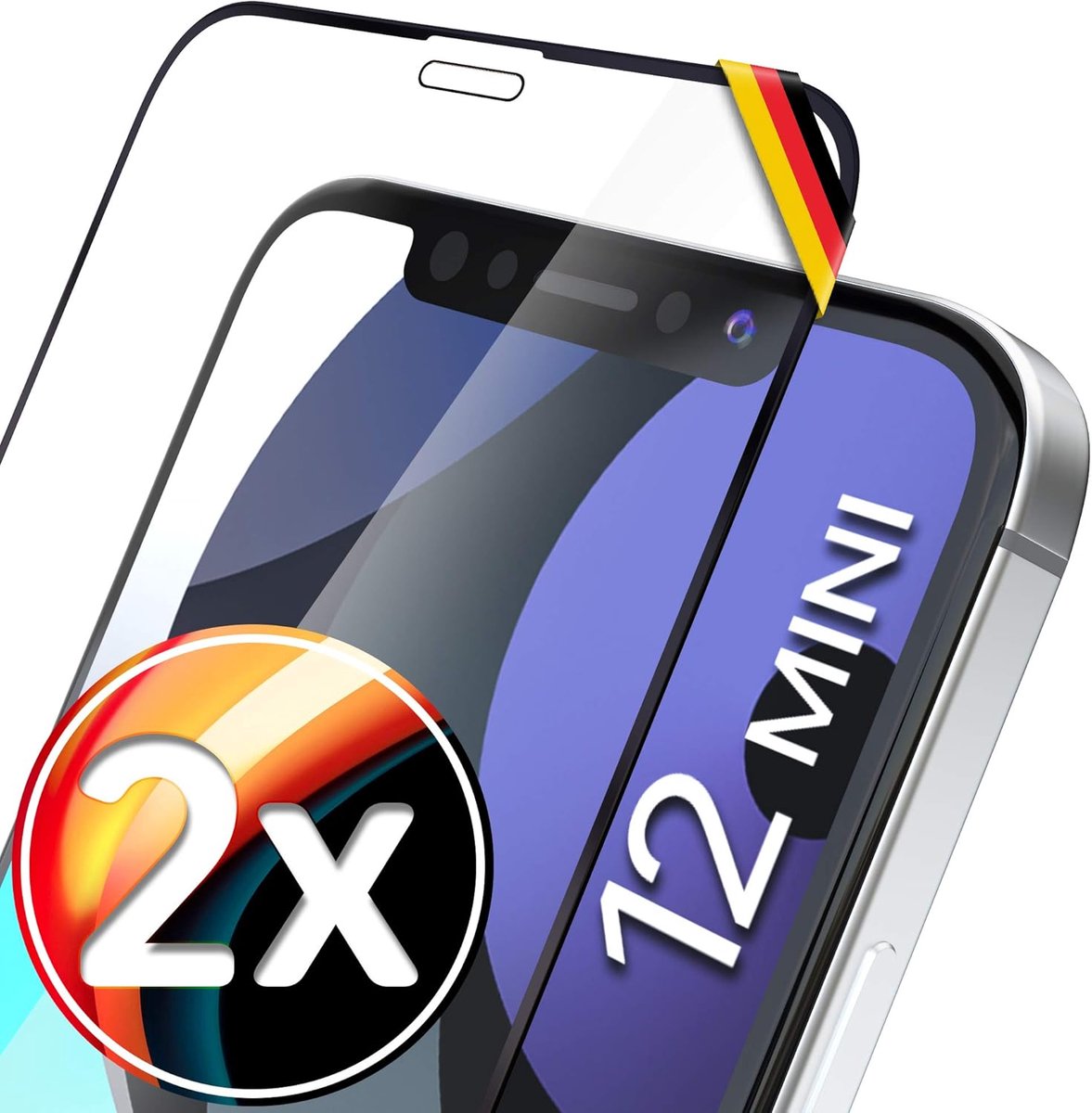 2X Full Screen volledig glas 3D voor iPhone 12 Mini (5.4") - perfecte installatie dankzij frame - premium screen protector 9H glas - volledige bescherming voor - folie beschermfolie beschermglas - 2 stuks
