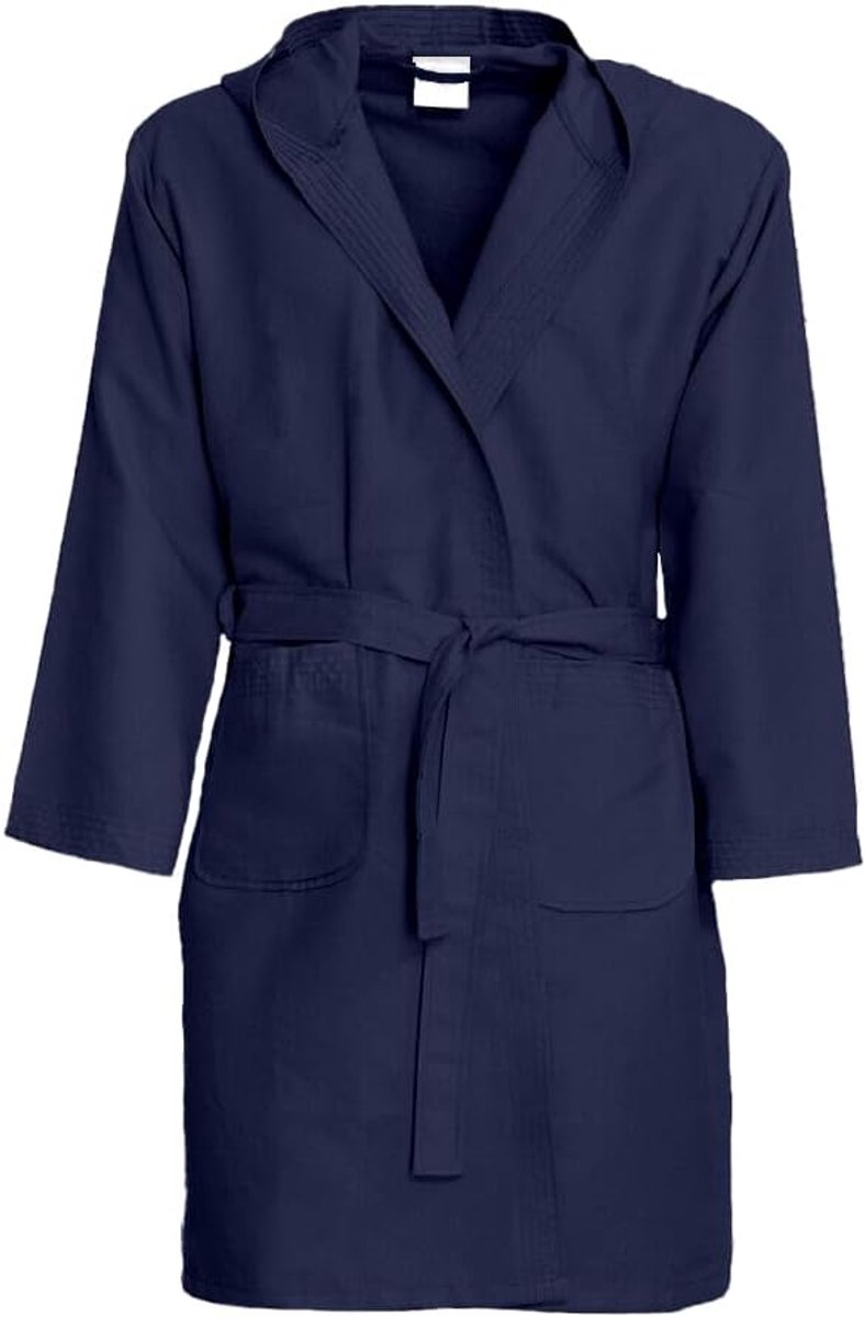 Home Badjas van microvezel voor dames en heren, uniseks, met praktische zakken en capuchon, verkrijgbaar in 19 kleuren, strijkvrij, Blauw, XL